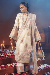Pakistani Off-White Resham & Sequin Raw Silk Salwar Kameez (3-Piece) - Image 2