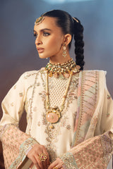 Pakistani Off-White Resham & Sequin Raw Silk Salwar Kameez (3-Piece) - Image 6