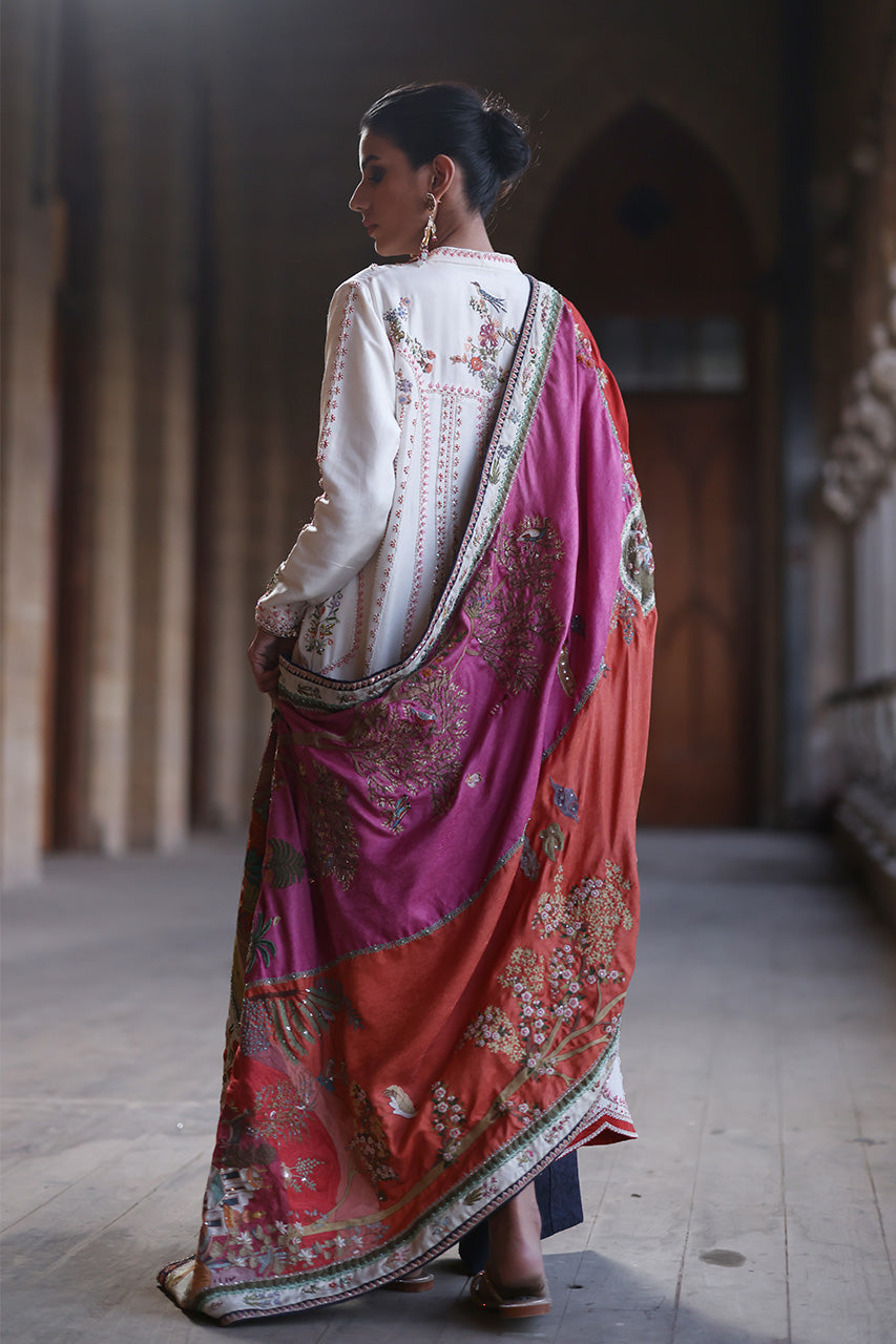 Pakistani Ivory Resham Zardozi Raw Silk Kurta (3-Piece) - Image 6