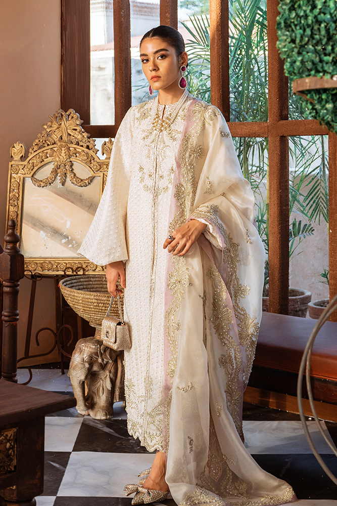 Ivory Embroidered Raw Silk Jacket Set (3-Piece) - Image 1