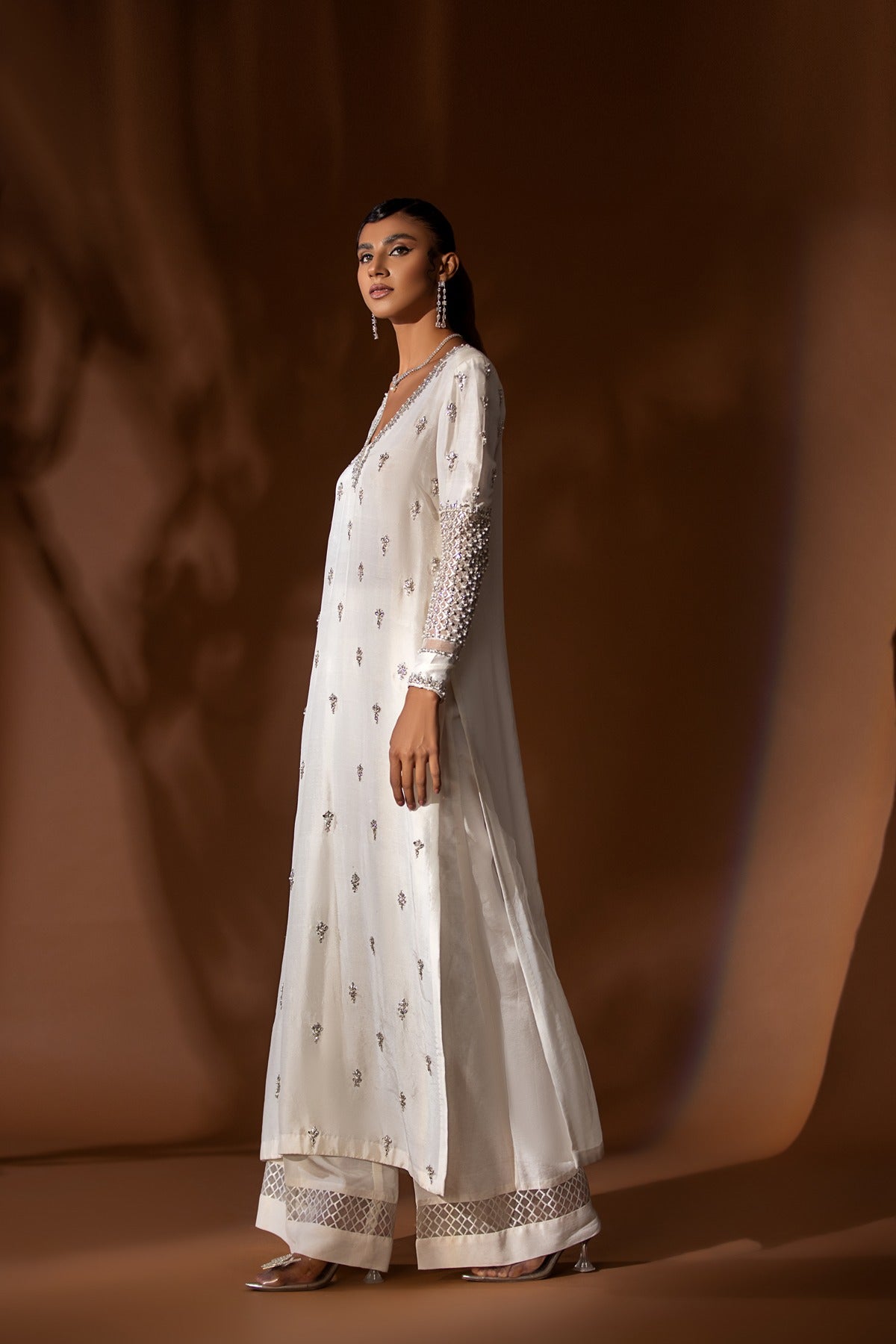 Ivory Embellished Raw Silk Salwar Kameez (2-Piece) - Image 3