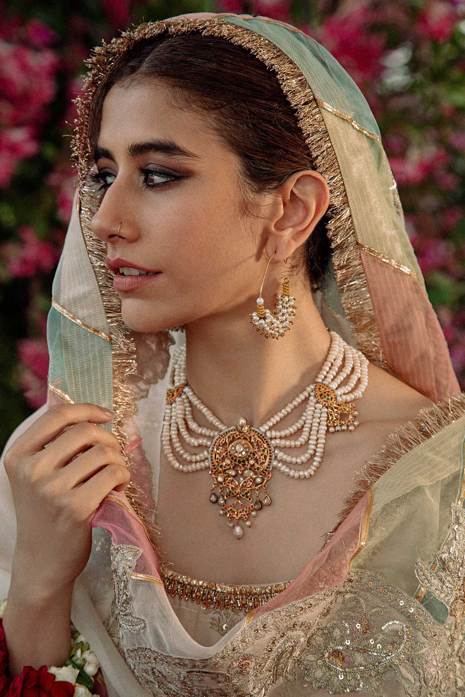 Pakistani Ivory Embroidered Raw Silk Churidar Set (3-Piece) - Image 3