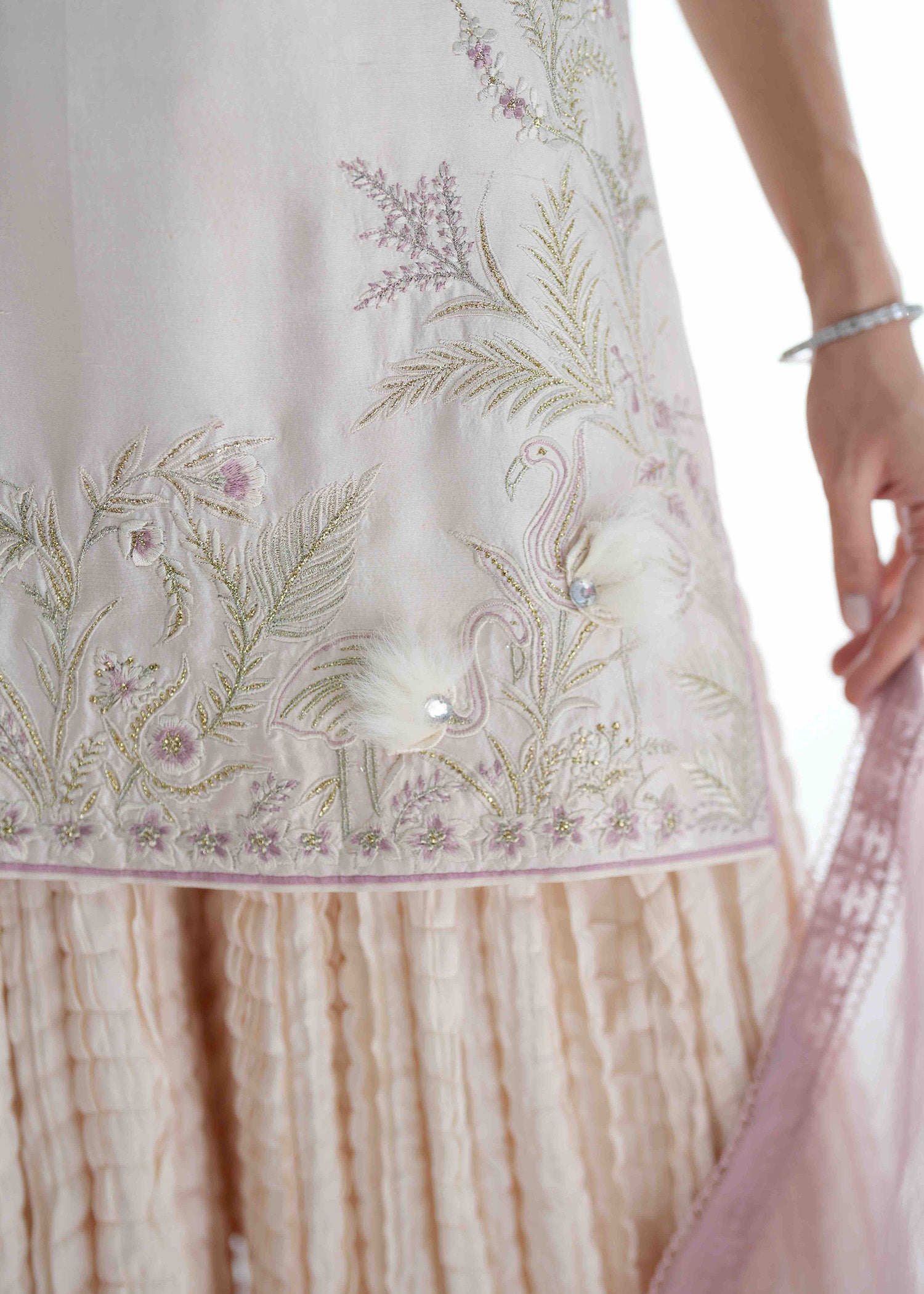 Pakistani Ivory Embroidered Raw Silk Salwar Kameez (3-Piece) - Image 10