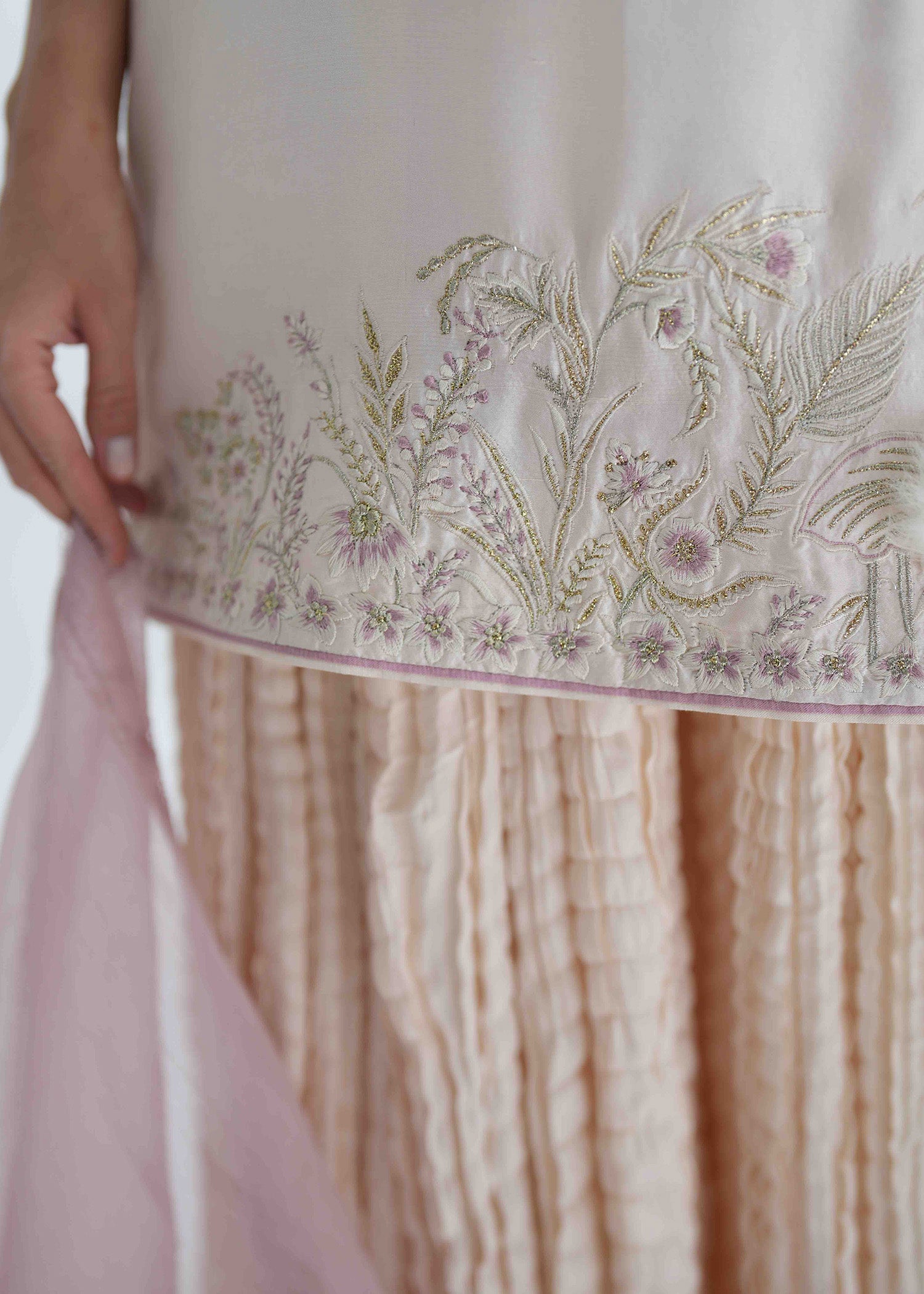 Pakistani Ivory Embroidered Raw Silk Salwar Kameez (3-Piece) - Image 11