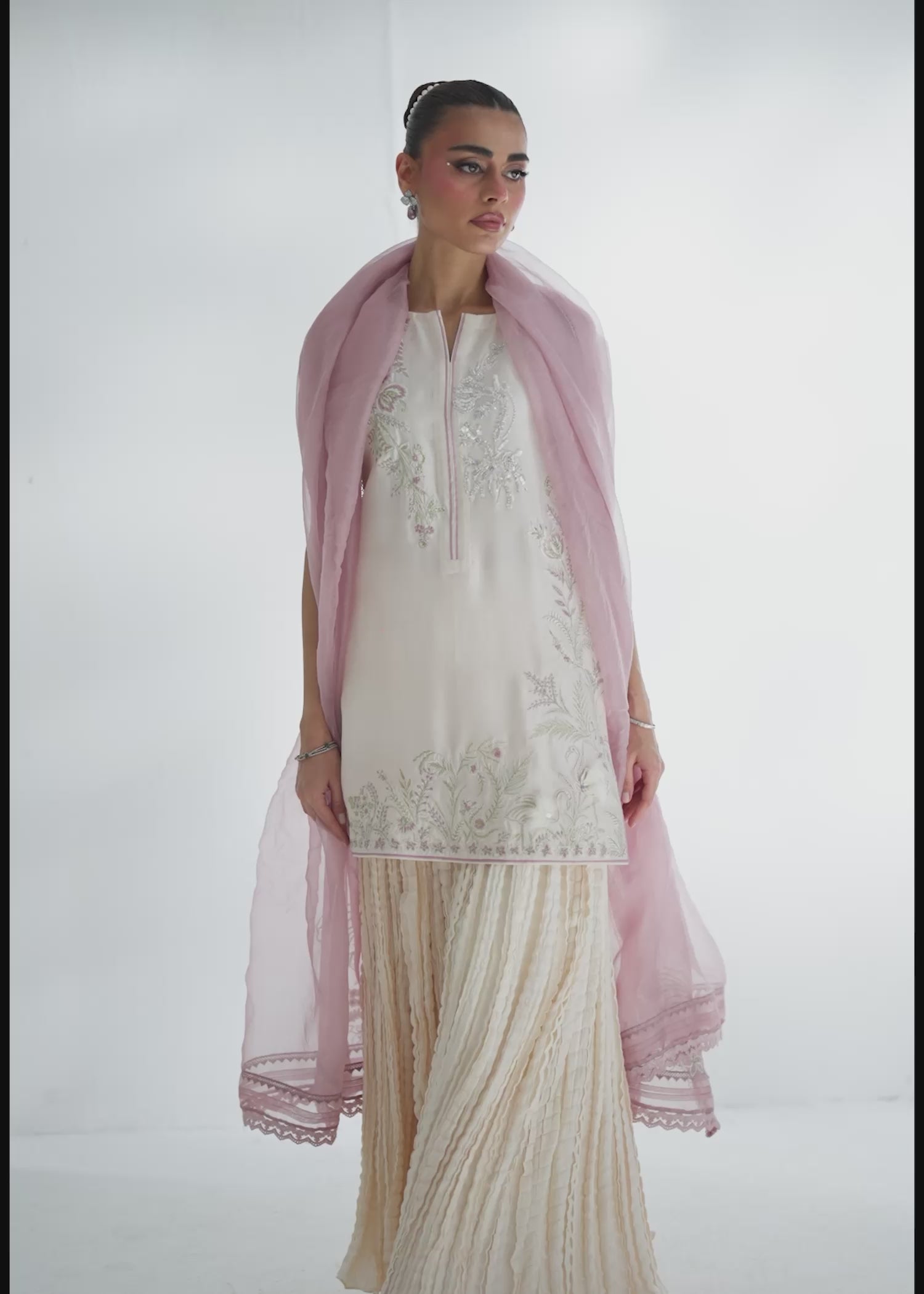 Pakistani Ivory Embroidered Raw Silk Salwar Kameez (3-Piece) - Image 14