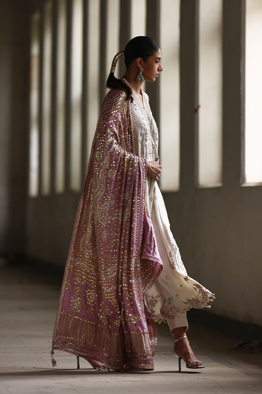 Pakistani Ivory Zardozi Resham Raw Silk Salwar Kameez (3-Piece) - Image 6