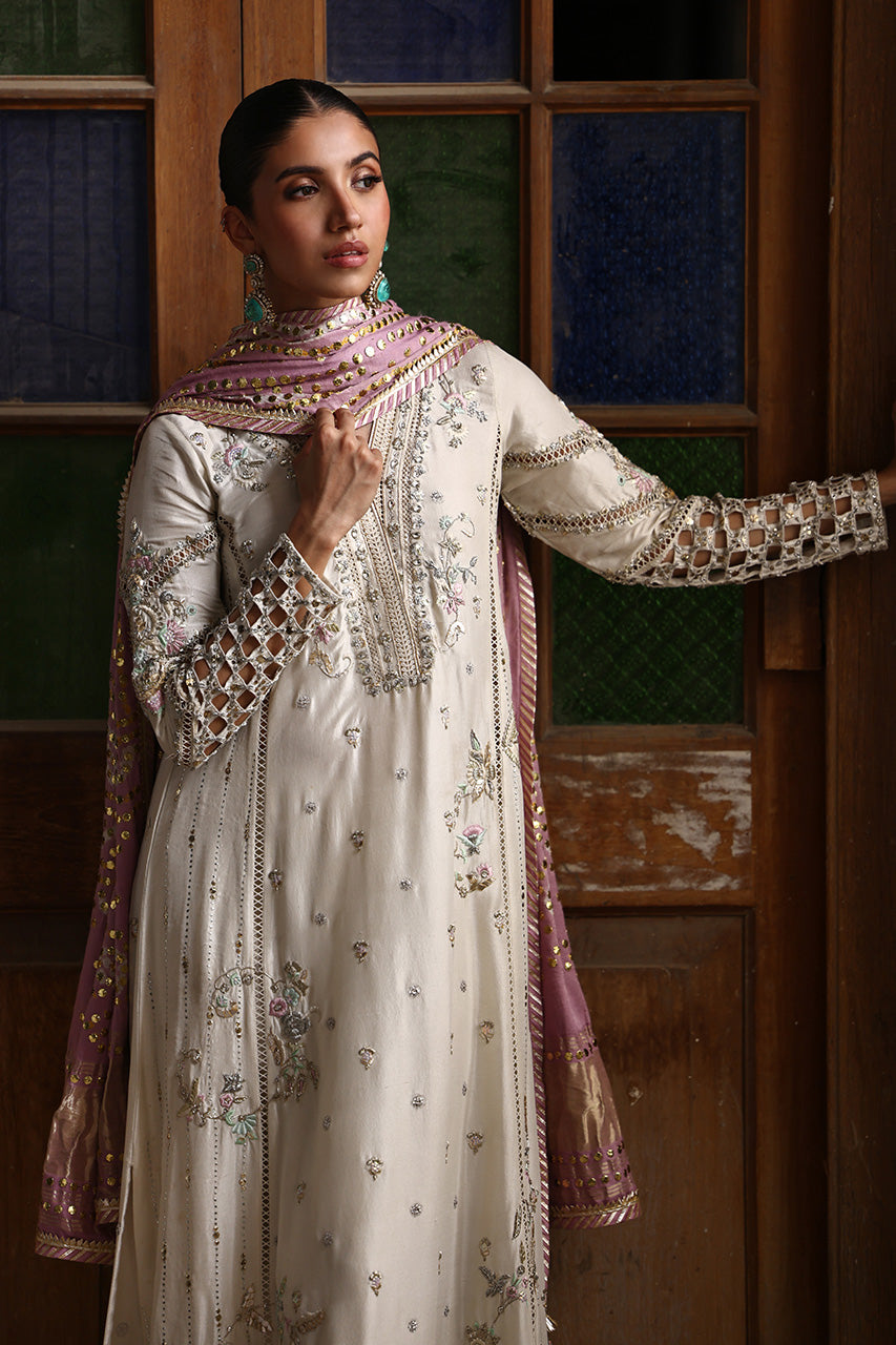 Pakistani Ivory Zardozi Resham Raw Silk Salwar Kameez (3-Piece) - Image 8
