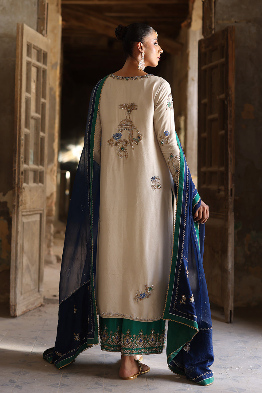 Ivory Zardozi Raw Silk Kurta Set (3-Piece) - Image 3