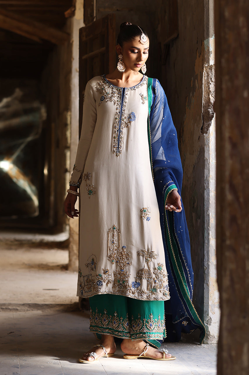 Ivory Zardozi Raw Silk Kurta Set (3-Piece) - Image 5