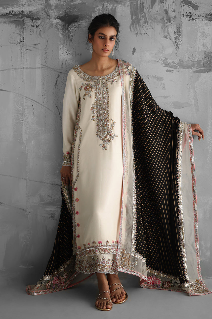 Ivory Zardozi Raw Silk Salwar Kameez (3-Piece) - Image 1