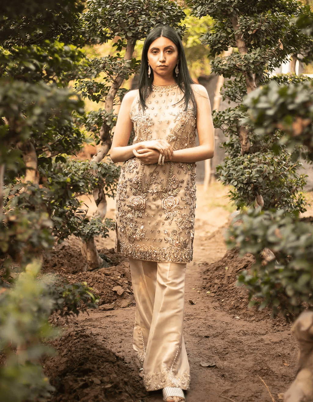 Ivory Embellished Satin-Silk Kurta Set (2-Piece) - Image 1