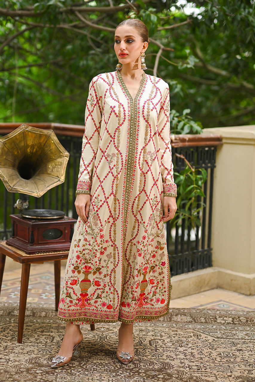 Ivory Haath Aari Jamawar & Raw Silk Salwar Kameez (2-Piece) - Image 1