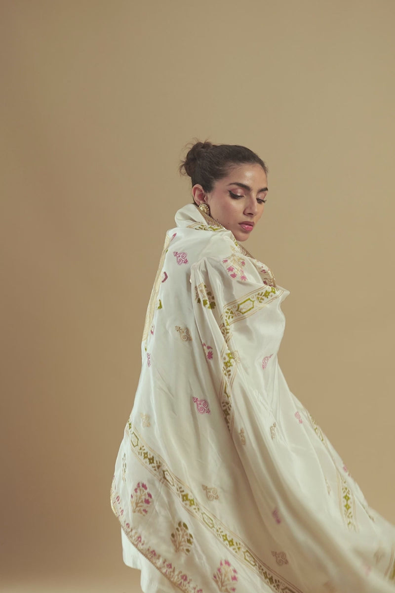 Ivory Embroidered Sheesha Silk Salwar Kameez (3-Piece) - Image 7