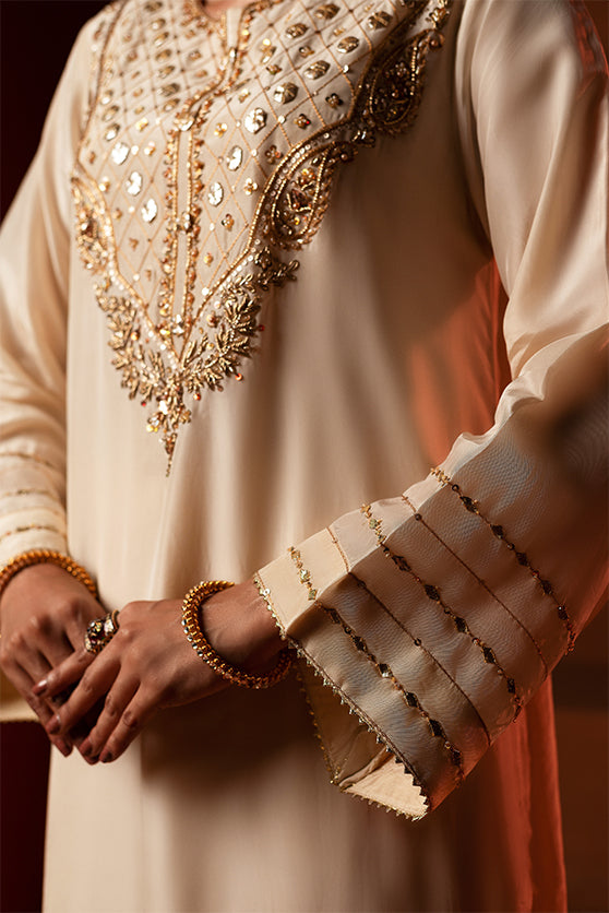 Ivory Hand-Embroidered Sheesha Silk Salwar Kameez (3-Piece) - Image 4