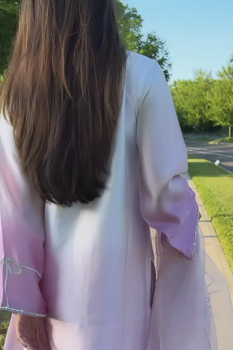 Pakistani Ivory to Blush Pink Embroidered Sheesha Silk Salwar Kameez (3-Piece) - Image 5