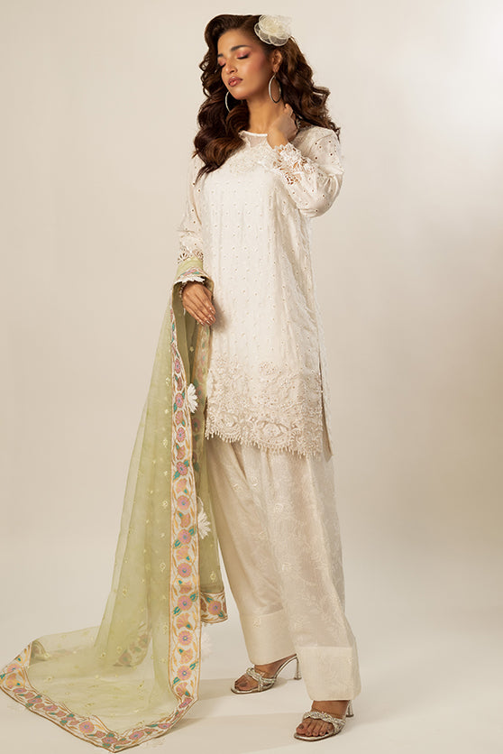 Off-White Embroidered Sheesha Silk Kurta Set (3-Piece) - Image 2