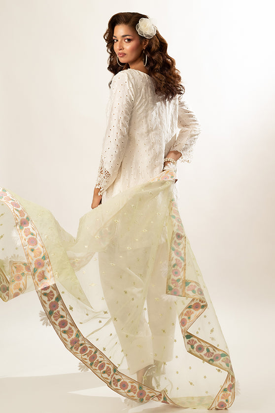 Off-White Embroidered Sheesha Silk Kurta Set (3-Piece) - Image 4