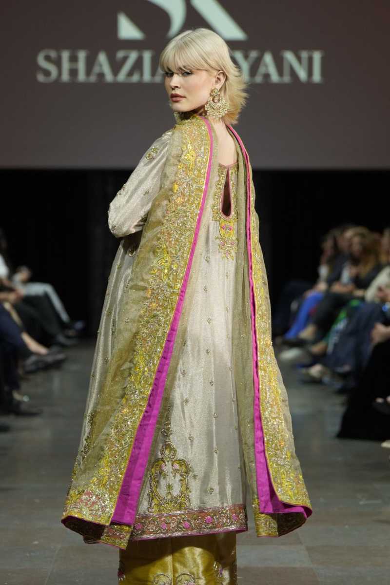 Pakistani Ivory Mustard Embellished Silk-Blend Salwar Kameez (3-Piece) - Image 2