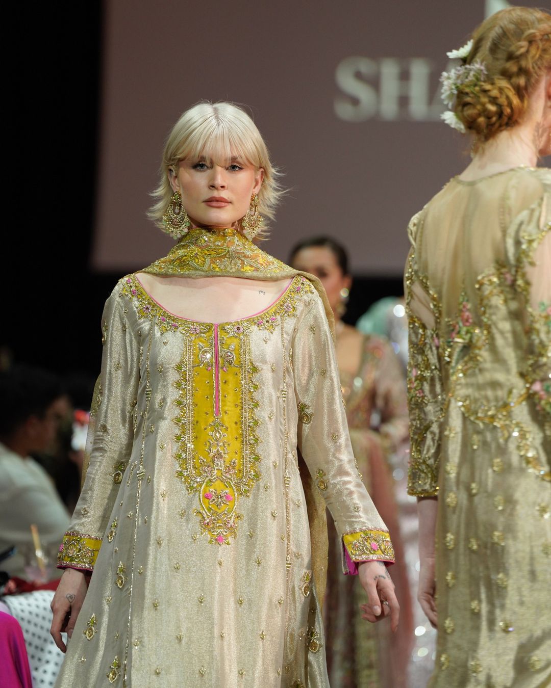 Pakistani Ivory Mustard Embellished Silk-Blend Salwar Kameez (3-Piece) - Image 3