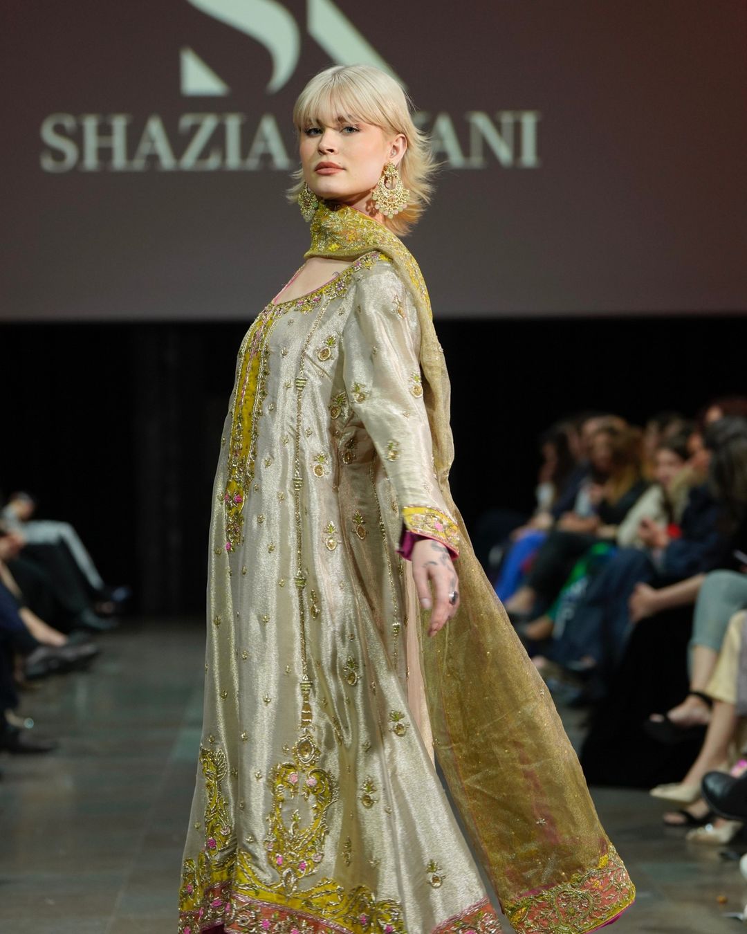 Pakistani Ivory Mustard Embellished Silk-Blend Salwar Kameez (3-Piece) - Image 4