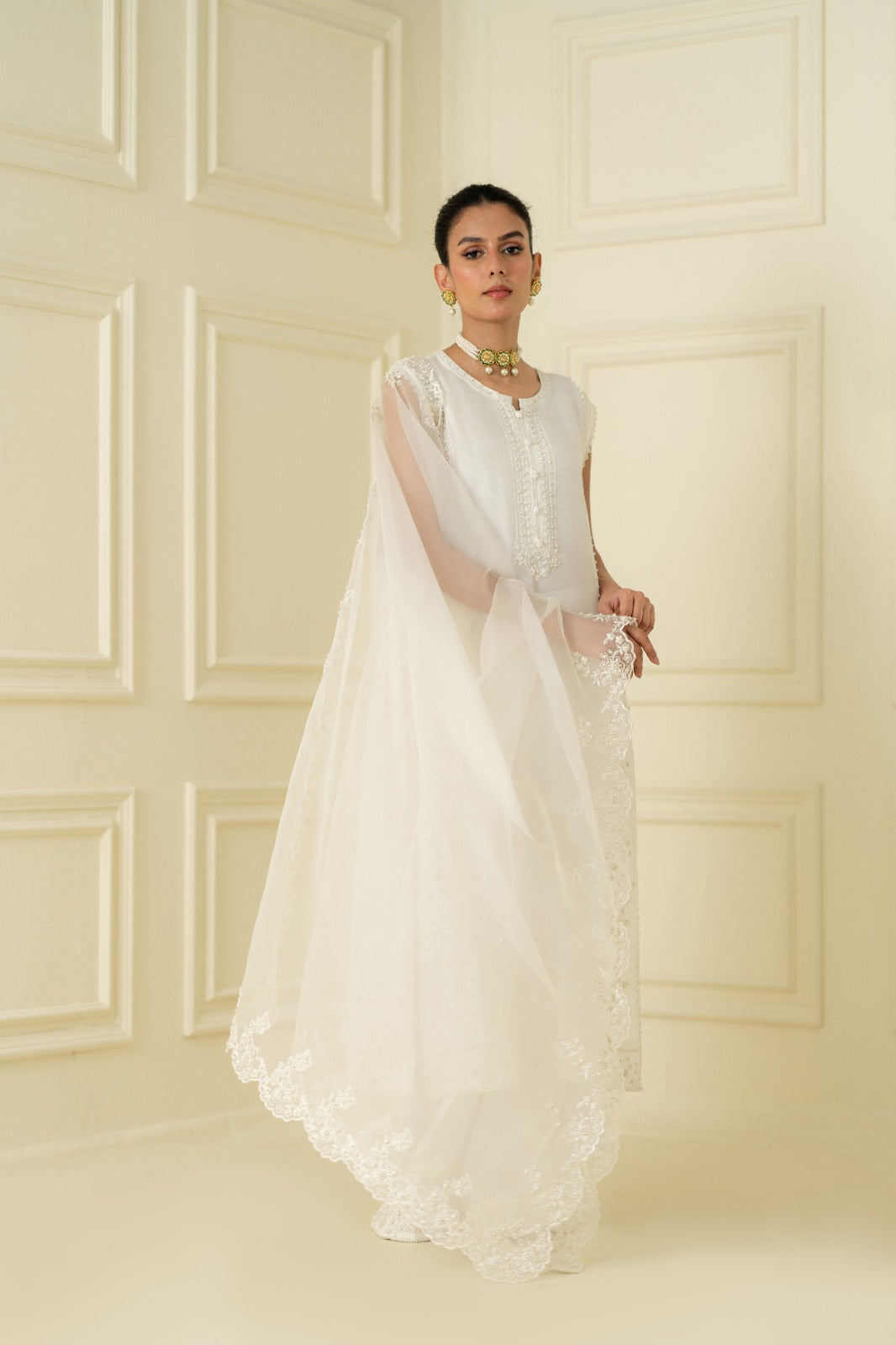 Ivory Embroidered Silk-Blend Salwar Kameez (3-Piece) - Image 6