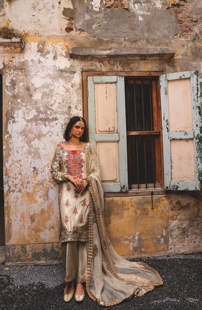 Pakistani Ivory Embroidered Silk-Blend Salwar Kameez (3-Piece) - Image 3