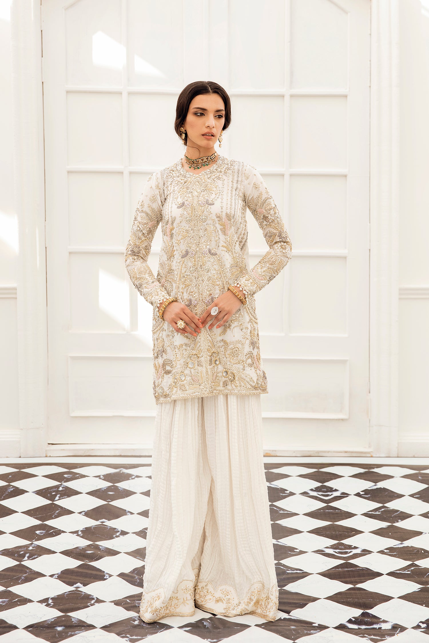 Ivory Hand-Embellished Silk-Blend Salwar Kameez (4-Piece) - Image 2