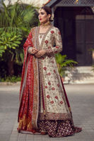 Pakistani Ivory Embroidered Silk Bridal Shirt (3-Piece) - Image 2