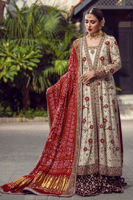 Pakistani Ivory Embroidered Silk Bridal Shirt (3-Piece) - Image 3