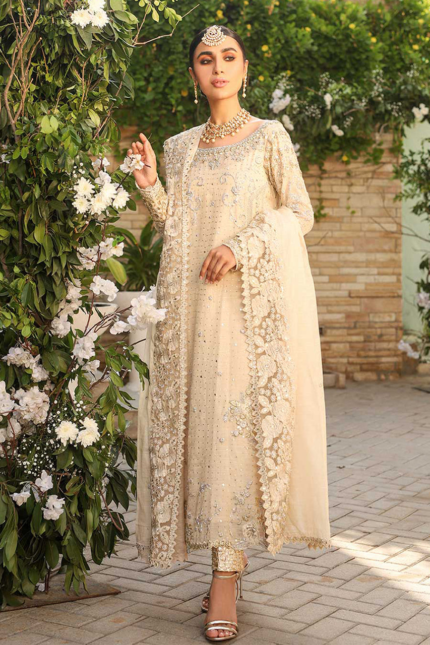 Pakistani Ivory Gotta & Kora Dabka Silk Meysuri Salwar Kameez (3-Piece) - Image 1