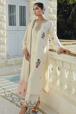 Pakistani Ivory Embroidered Silk Salwar Kameez (3-Piece) - Image 1