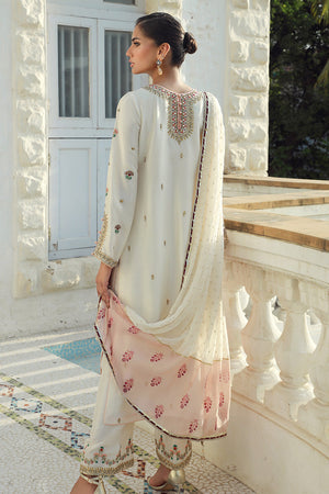 Pakistani Ivory Embroidered Silk Salwar Kameez (3-Piece) - Image 3