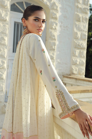 Pakistani Ivory Embroidered Silk Salwar Kameez (3-Piece) - Image 6