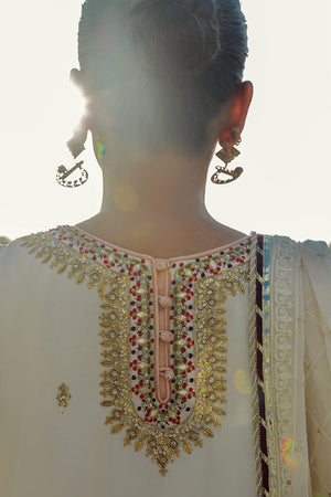 Pakistani Ivory Embroidered Silk Salwar Kameez (3-Piece) - Image 7