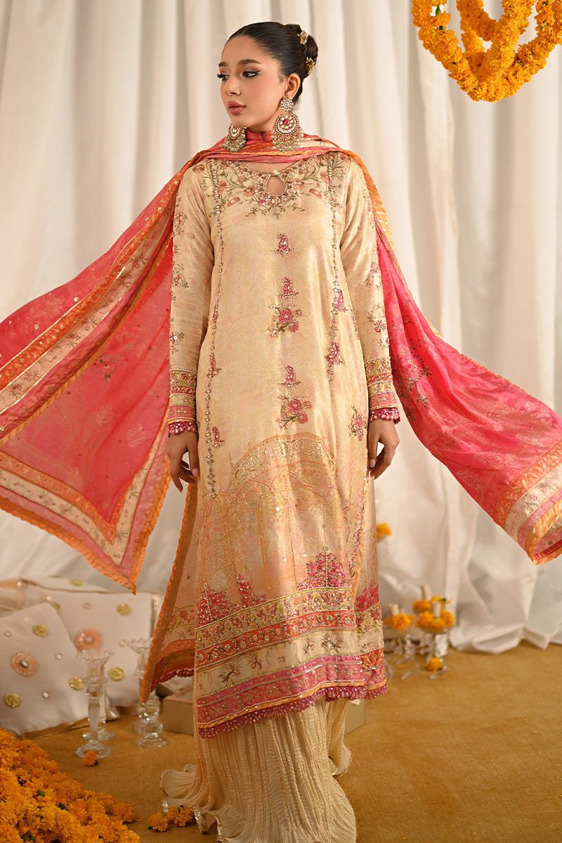 Ivory Embroidered Silk Salwar Kameez (3-Piece) - Image 5