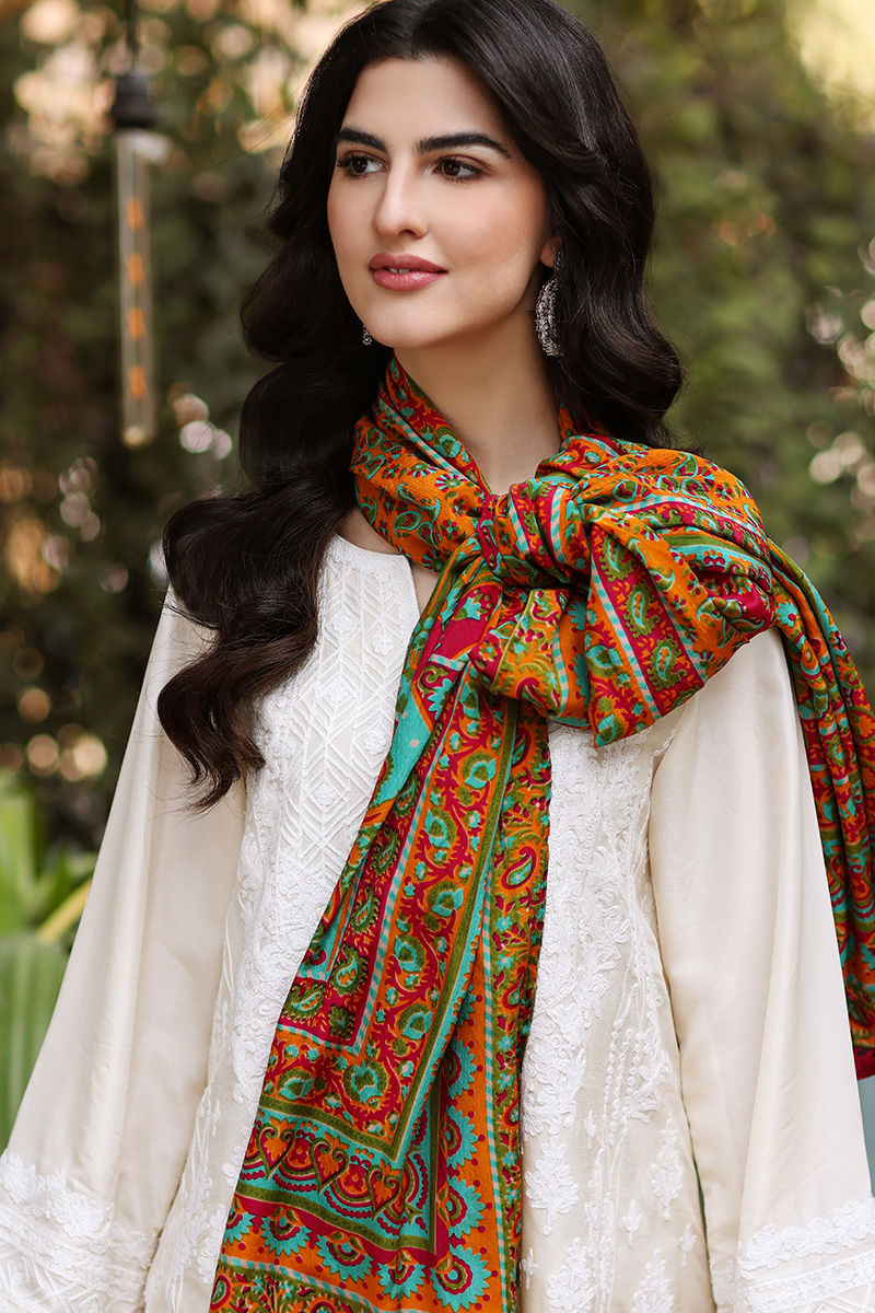 Off-White Embroidered Silk Salwar Kameez (2-Piece) - Image 3