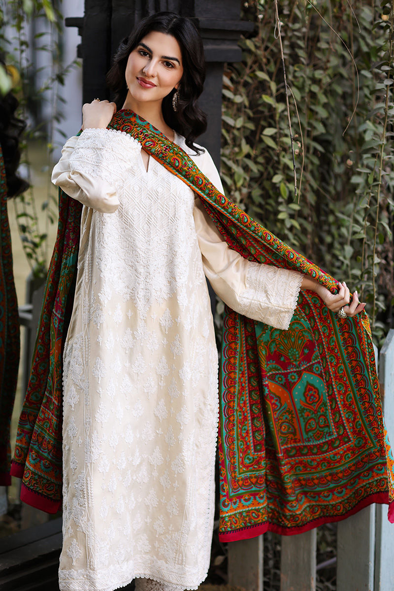 Off-White Embroidered Silk Salwar Kameez (2-Piece) - Image 5