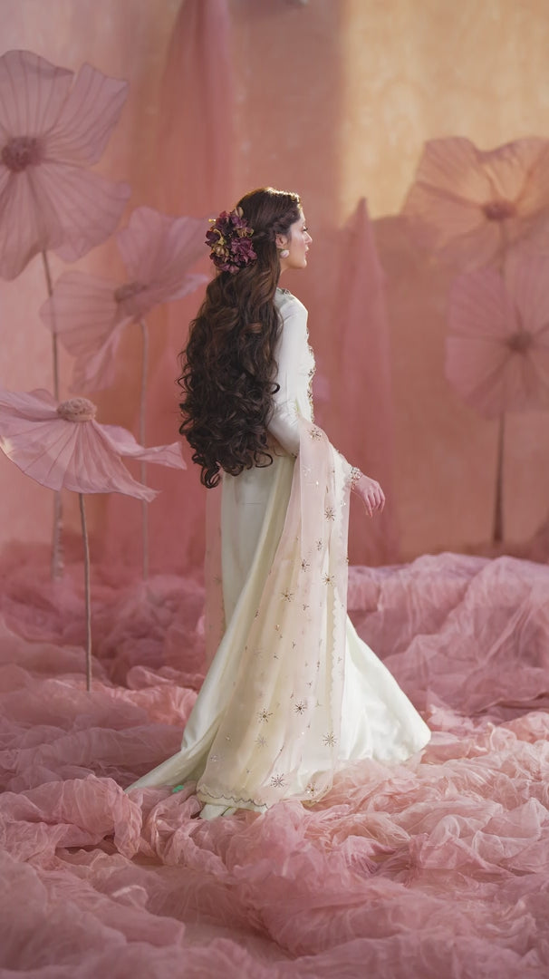 Peach Ivory Zardozi Silk Jacket Ensemble (3-Piece) - Image 6