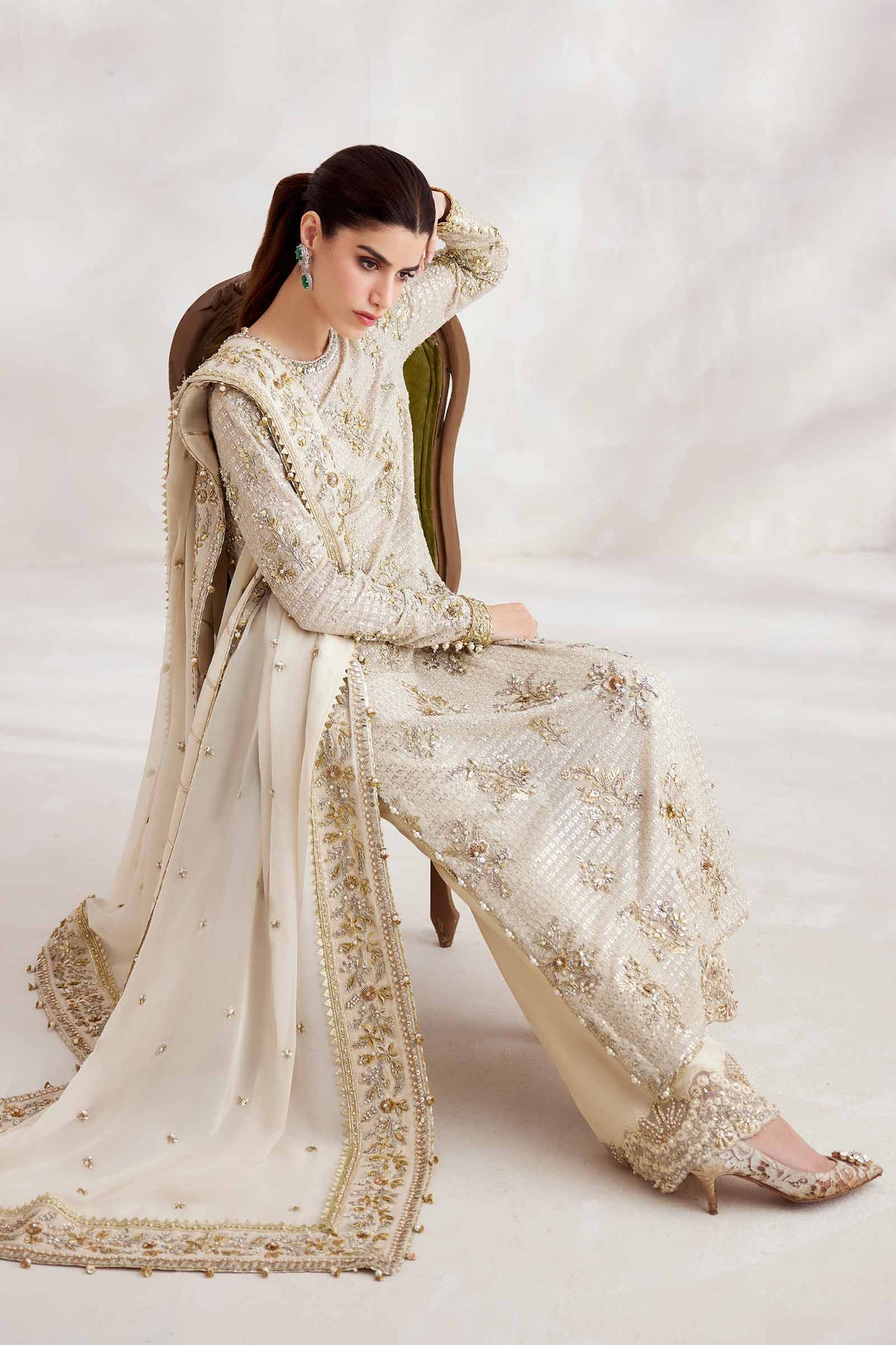 Ivory Zardozi & Gotta Silk Salwar Kameez (3-Piece) - Image 3