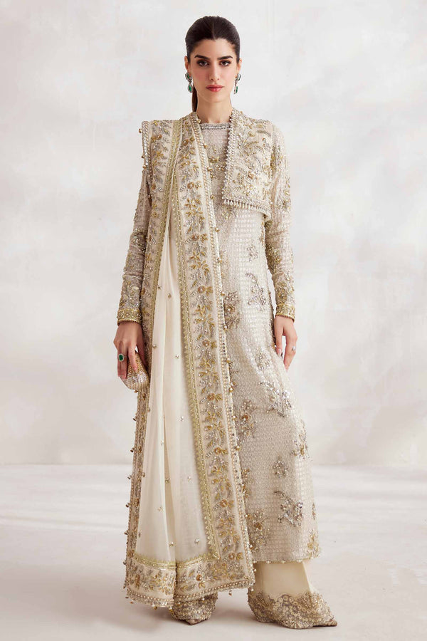 Ivory Zardozi Organza & Silk Salwar Kameez (3-Piece) - Image 2