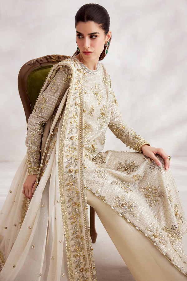 Ivory Zardozi Organza & Silk Salwar Kameez (3-Piece) - Image 3