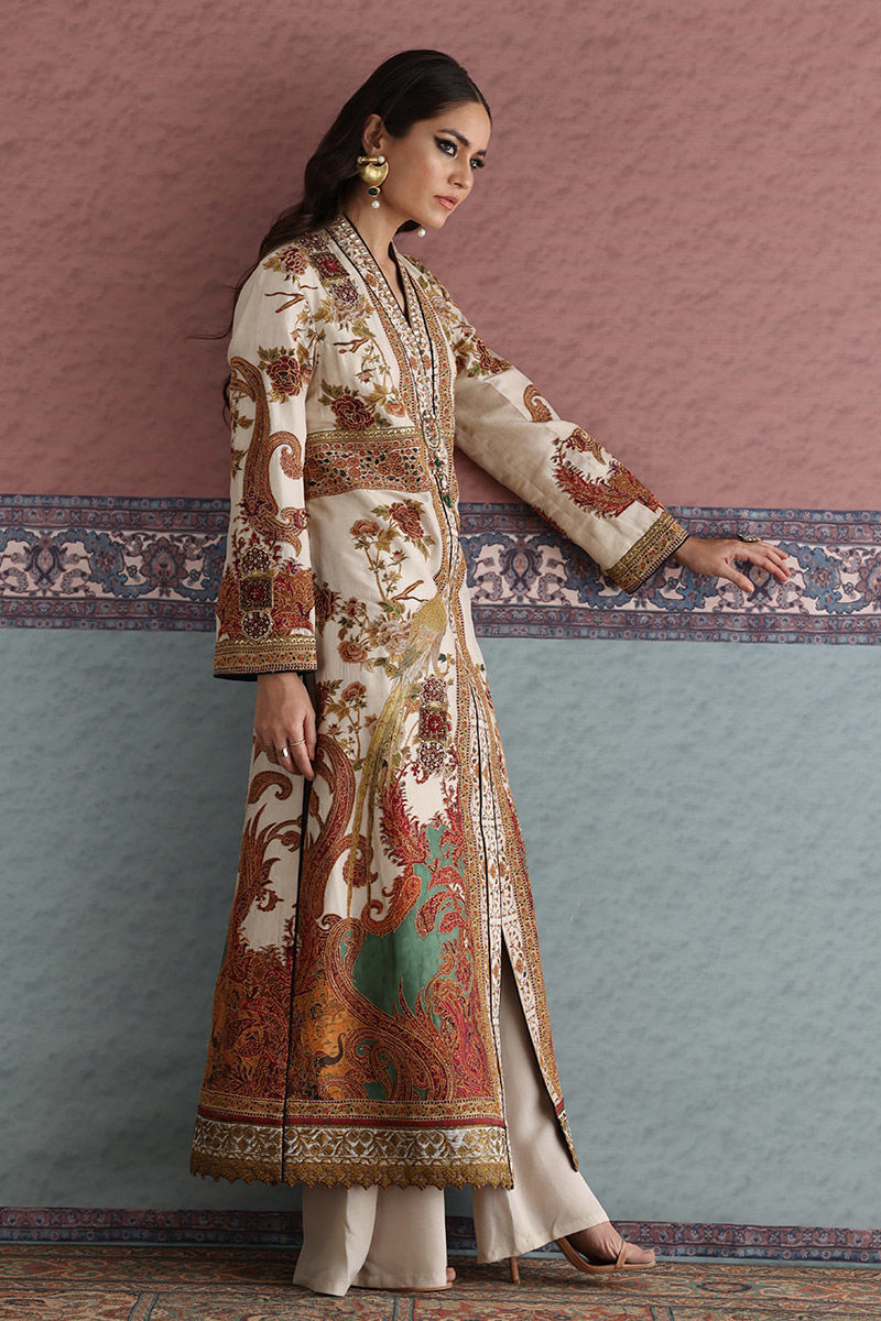 Ivory Zardozi Silk Long Jacket Set (2-Piece) - Image 2