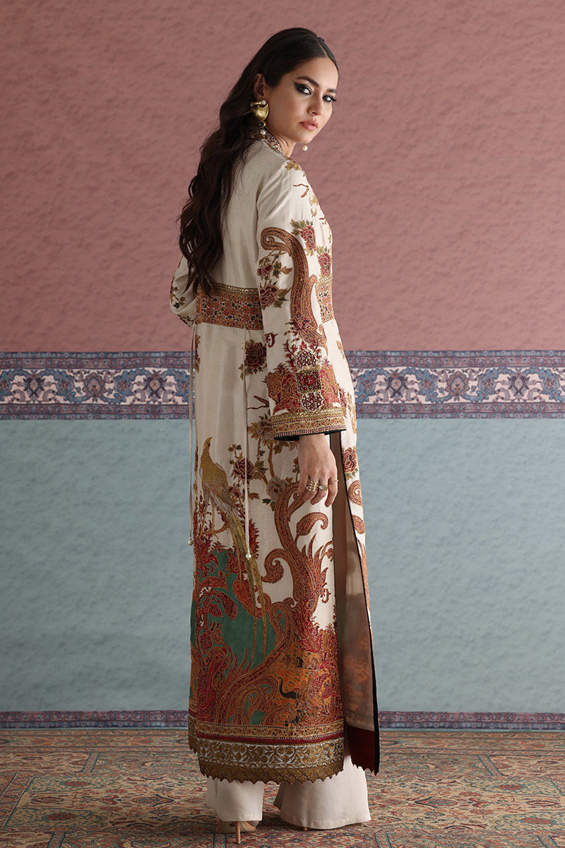 Ivory Zardozi Silk Long Jacket Set (2-Piece) - Image 3