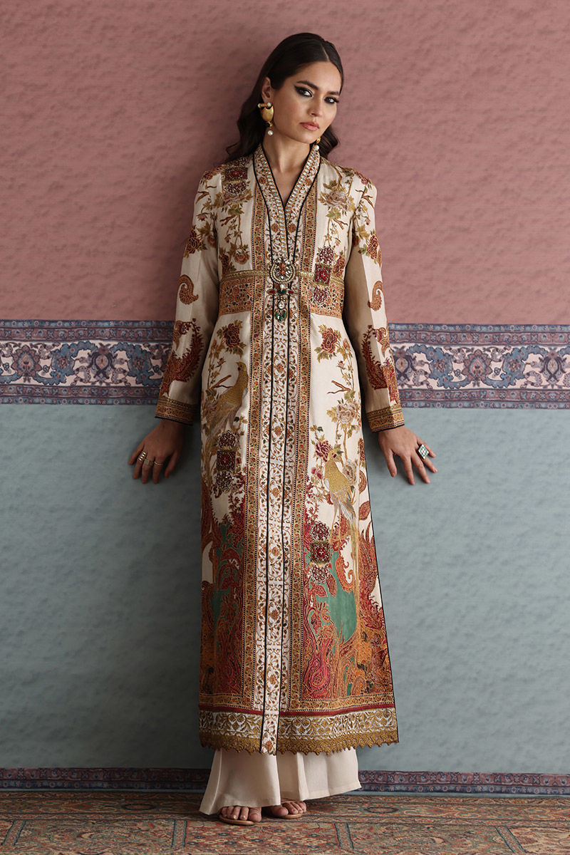 Ivory Zardozi Silk Long Jacket Set (2-Piece) - Image 4