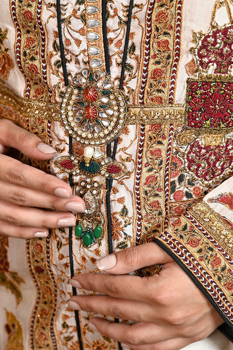 Ivory Zardozi Silk Long Jacket Set (2-Piece) - Image 5