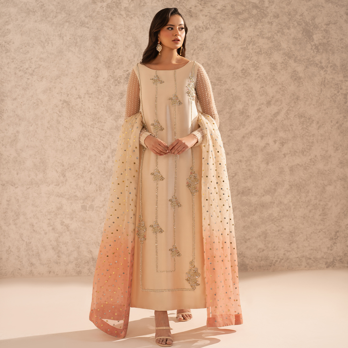 Ivory Kaamdani Tissue Silk Salwar Kameez (3-Piece) - Image 1