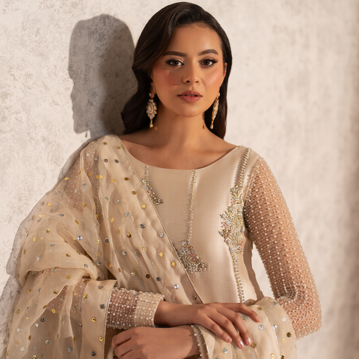 Ivory Kaamdani Tissue Silk Salwar Kameez (3-Piece) - Image 2