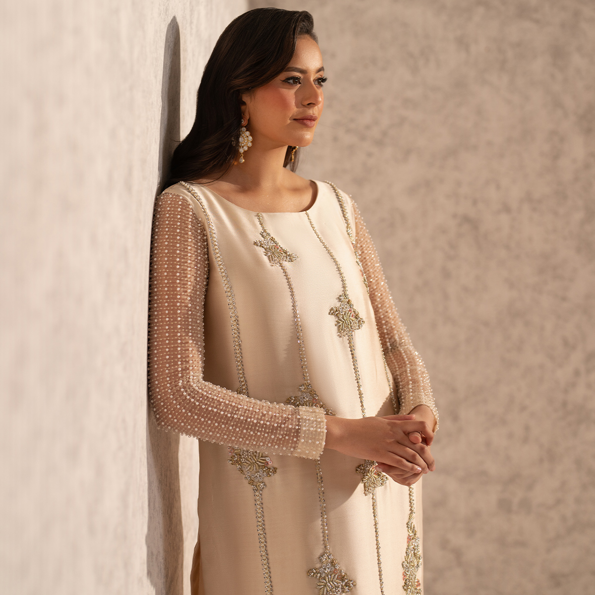 Ivory Kaamdani Tissue Silk Salwar Kameez (3-Piece) - Image 3