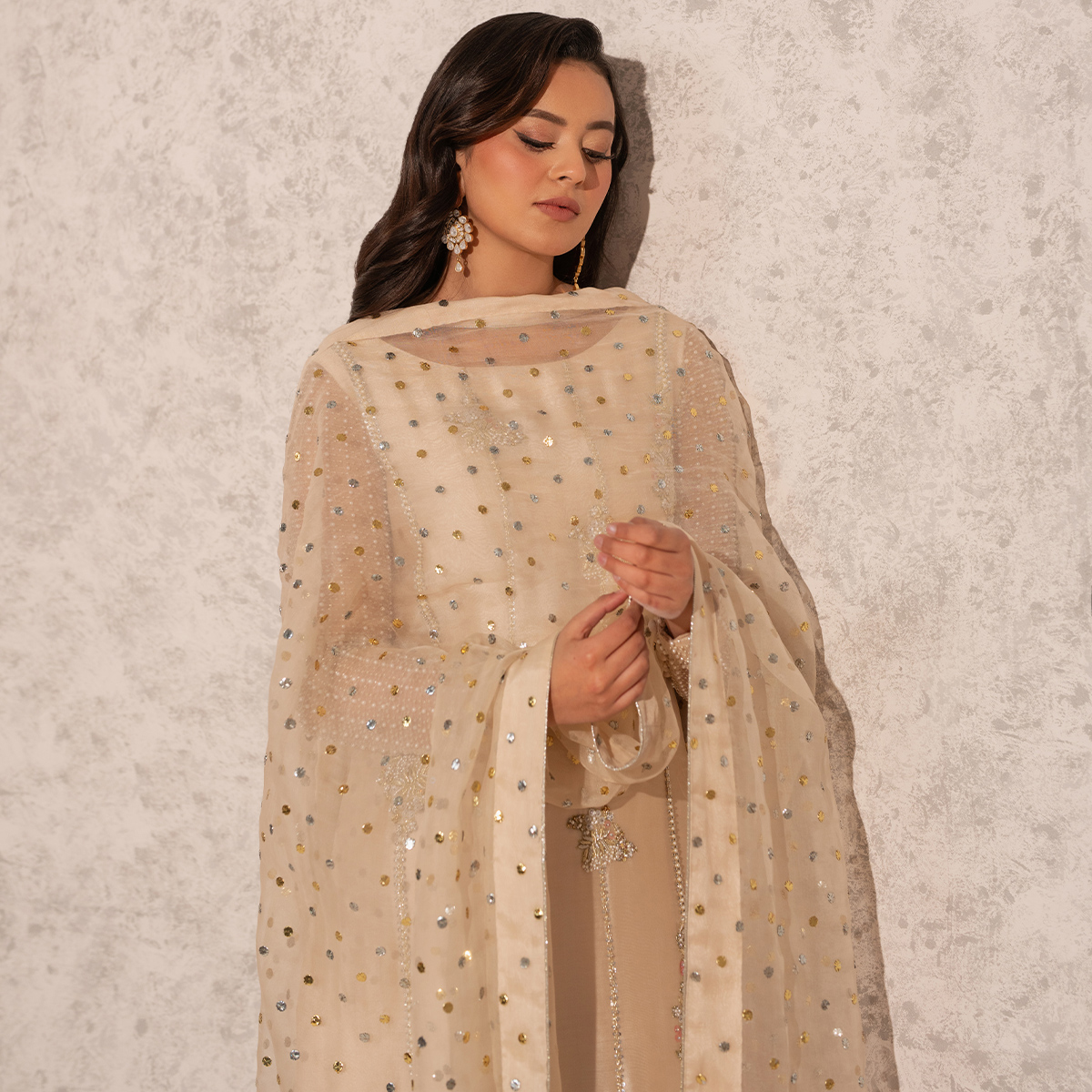 Ivory Kaamdani Tissue Silk Salwar Kameez (3-Piece) - Image 4