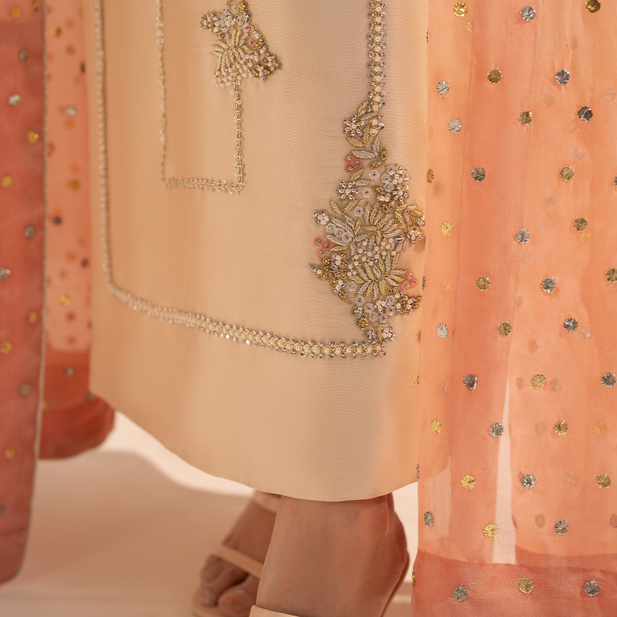 Ivory Kaamdani Tissue Silk Salwar Kameez (3-Piece) - Image 6